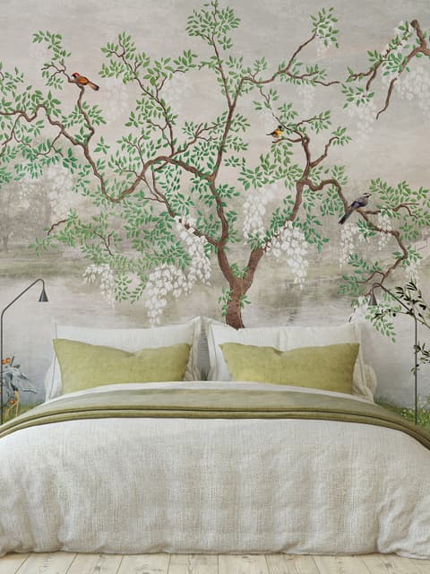 Misty Lake Landscape and Japanese Garden Wallpaper Mural