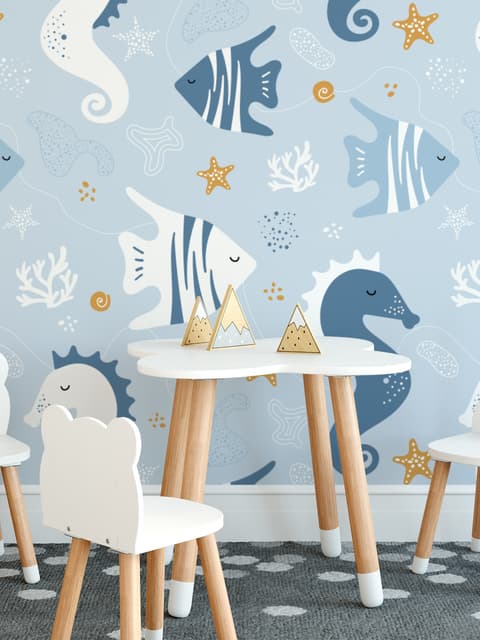 Zebrafish and Seahorse Wallpaper Mural
