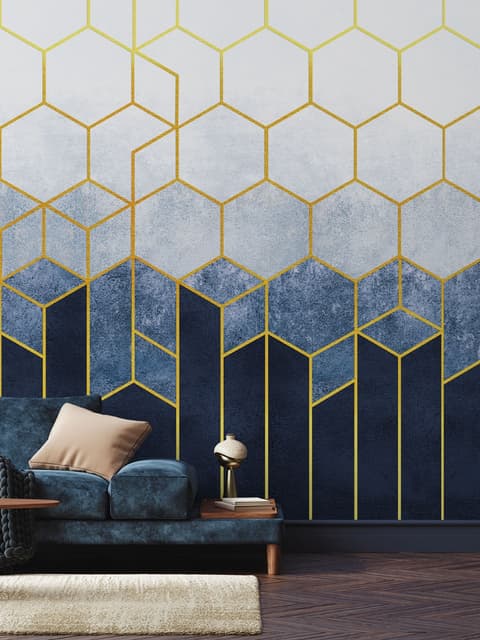 Geometric Dark Blue Honeycomb Wallpaper Mural
