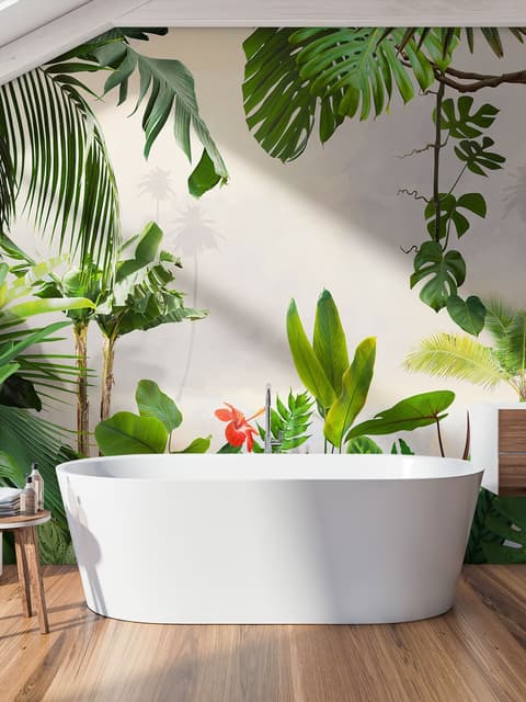 Realistic Tropical Jungle Plants Landscape Wallpaper Mural