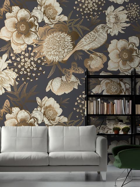 Peony Flowers with Bird Wallpaper Mural