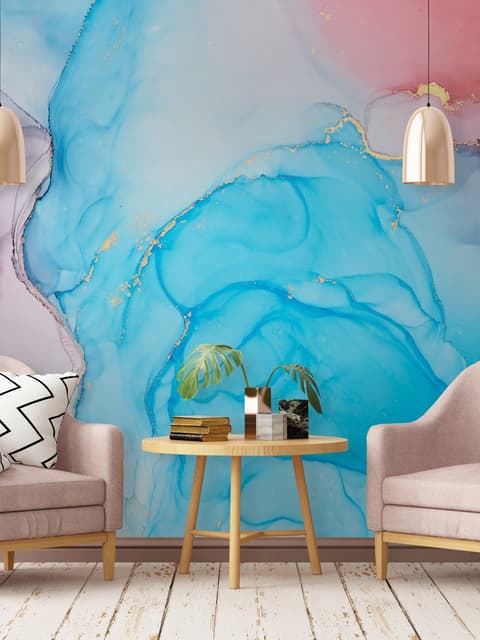 Blue Marble with Red Splash Wallpaper Mural