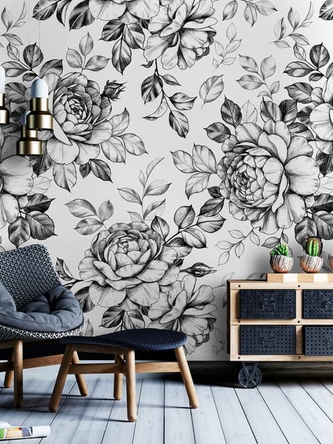 Black and White Flower Wallpaper Mural