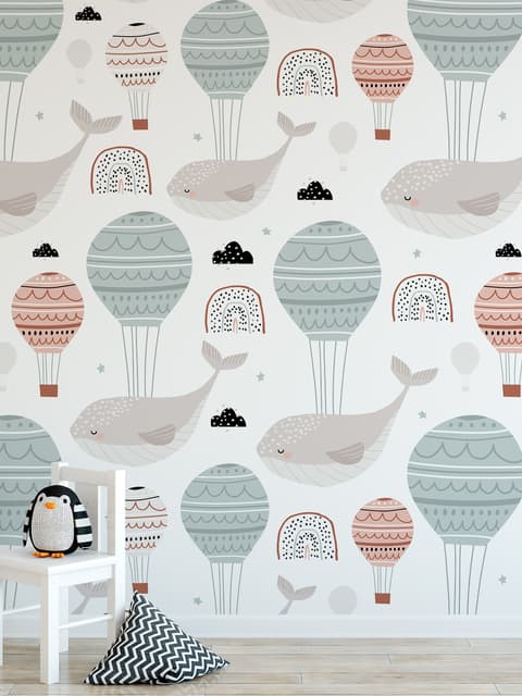 Air Balloon with Whale Wallpaper Mural