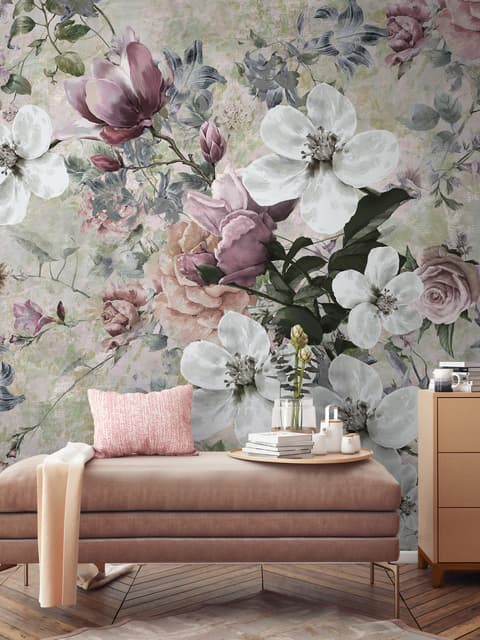 Aquarell Vintage Blumen Fototapete