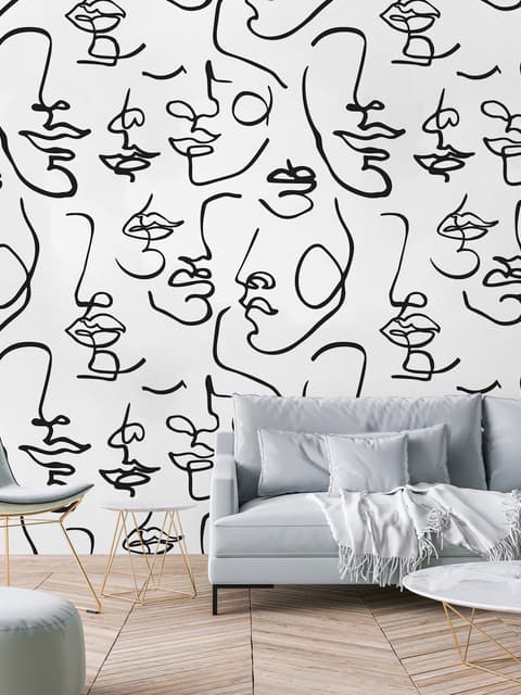 Abstract Charming Artistic Faces Wallpaper Mural