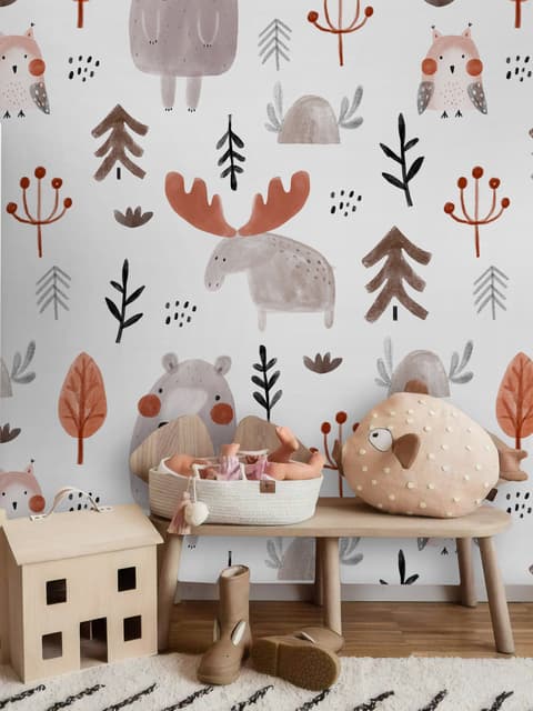 Papier peint animaux cartoon mignons brindilles