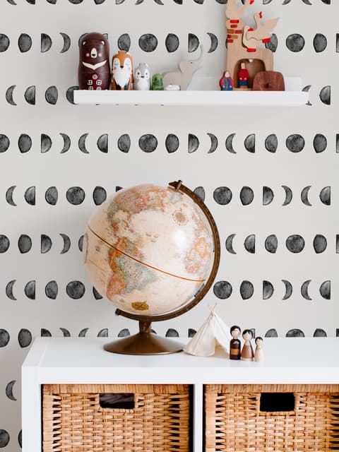 Watercolor Fullmoon Crescent Pattern Wallpaper Mural