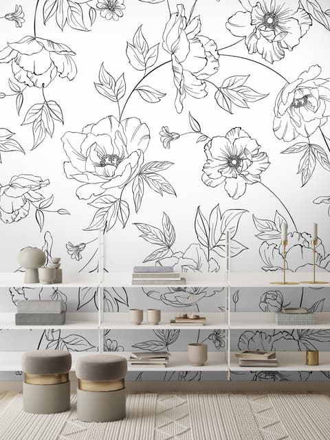 Poppy Drawing Floral Wallpaper Mural