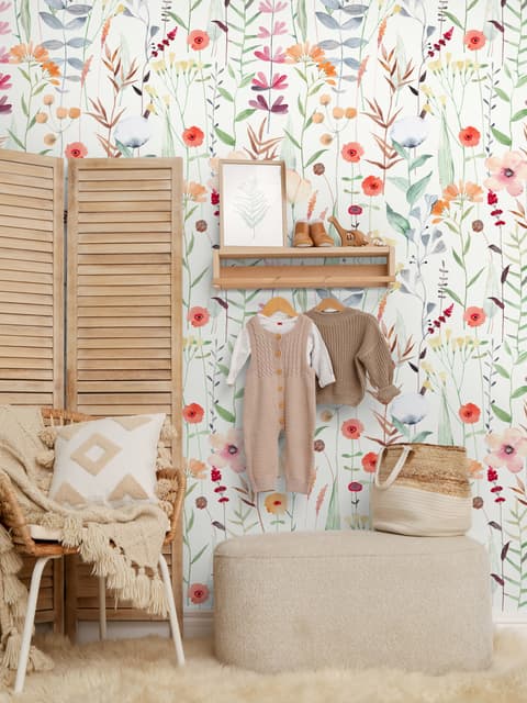 Watercolor Colorful Wildflower Garden Wallpaper Mural