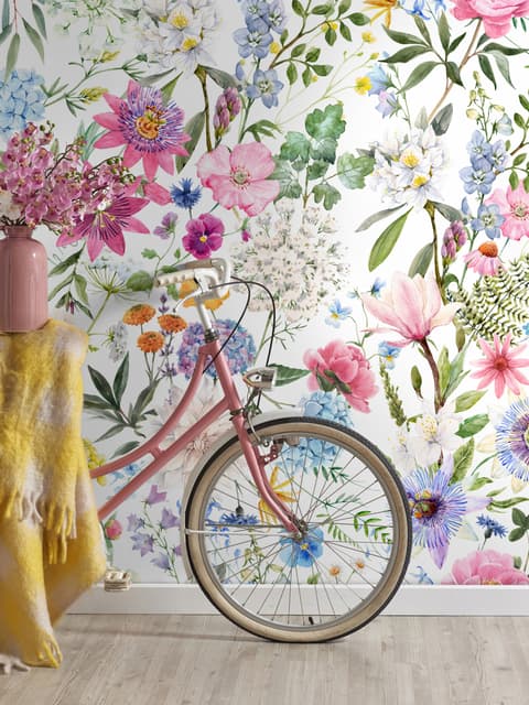 Colorful Spring Pink Wildflowers Wallpaper Mural