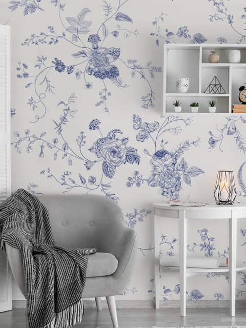 Monochrome Floral Drawing Art Wallpaper Mural