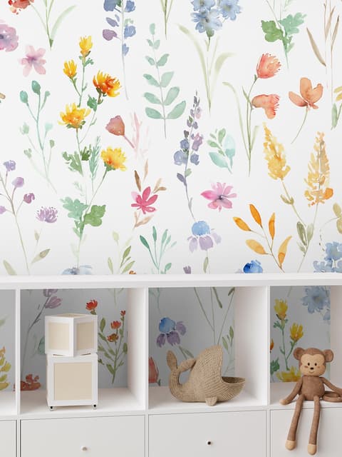 Watercolor Colorful Botanical Wild Flower Wallpaper Mural