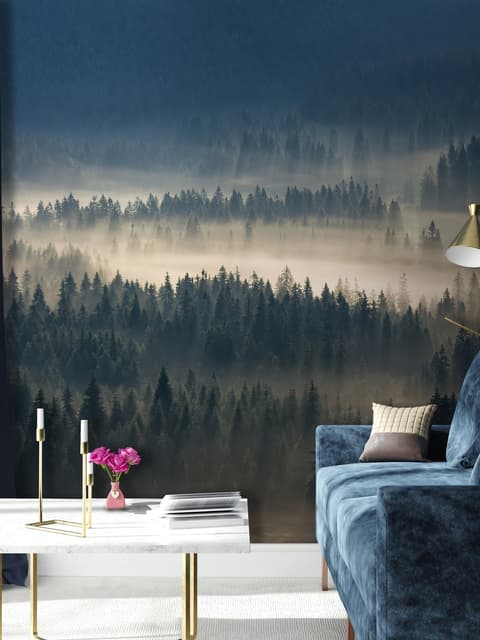 Foggy Pine Woods Landscape Wallpaper Mural