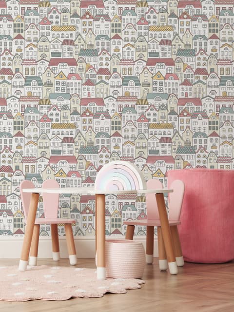 Kids Hand Drawn Colorful Cute House Wallpaper Mural