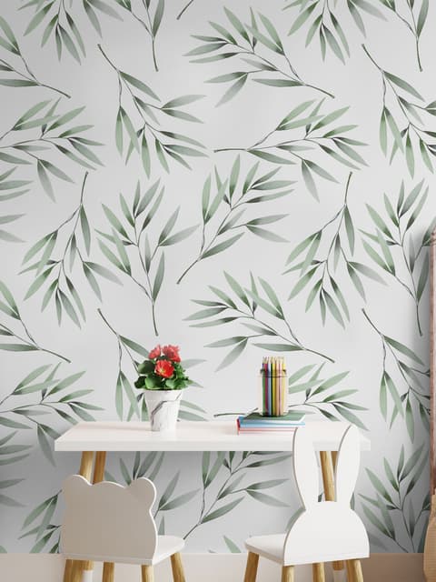 Papier peint motif feuilles olivier vert aquarelle