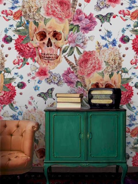 Skull with Flowers Wallpaper Mural