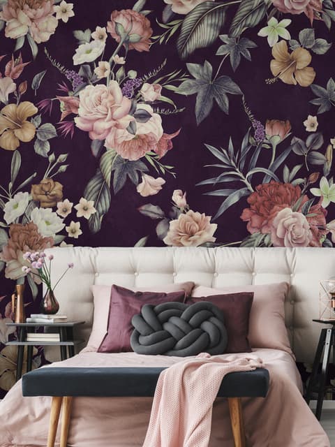 Vintage Dark Floral Bouquet Wallpaper Mural