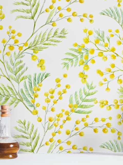 Papier peint panoramique floral aux herbes jaunes