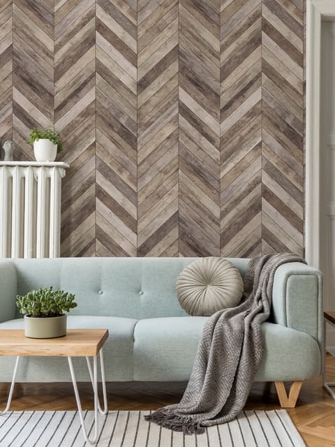 Natural Wood Texture Effect Chevron Wallpaper Mural