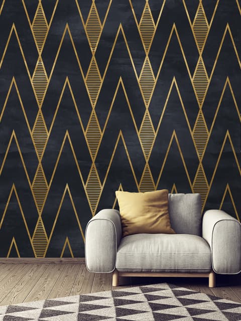 Papier peint lignes triangle art déco fond sombre