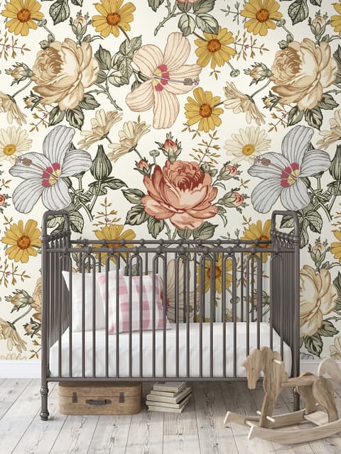 Kids Peony and Daisy Floral Wallpaper Mural