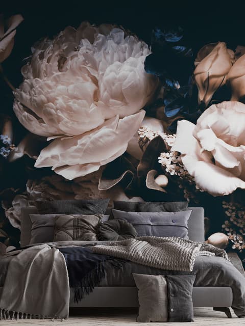 Dark Floral Peony Bouquet Wallpaper Mural