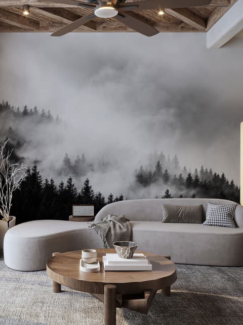 Misty Dark Forest Landscape Wallpaper Mural