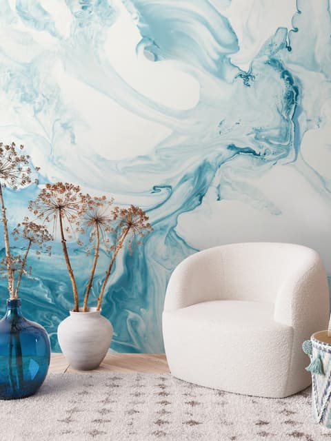 Marble Style Blue Brush Paint Art Wallpaper Mural