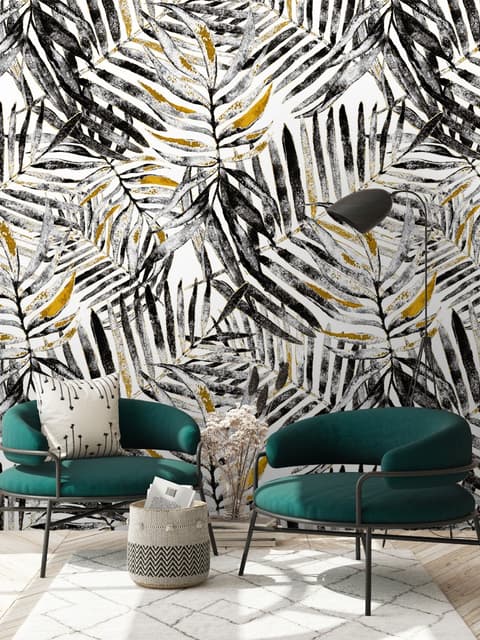 Watercolor Palm Leaf Pattern Wallpaper Mural
