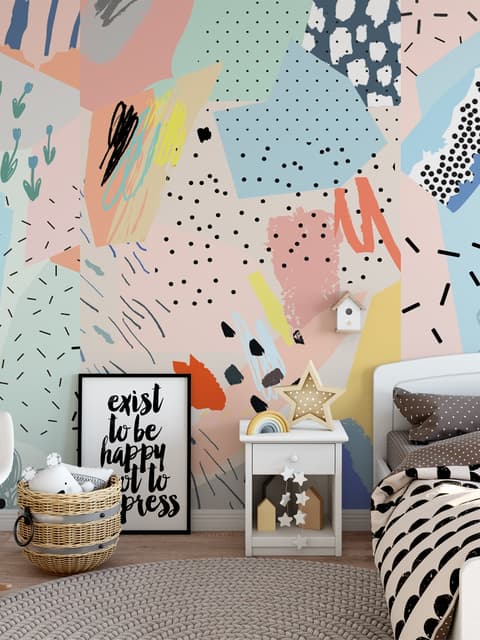 Colorful Abstract Geometric Kids Art Wallpaper Mural