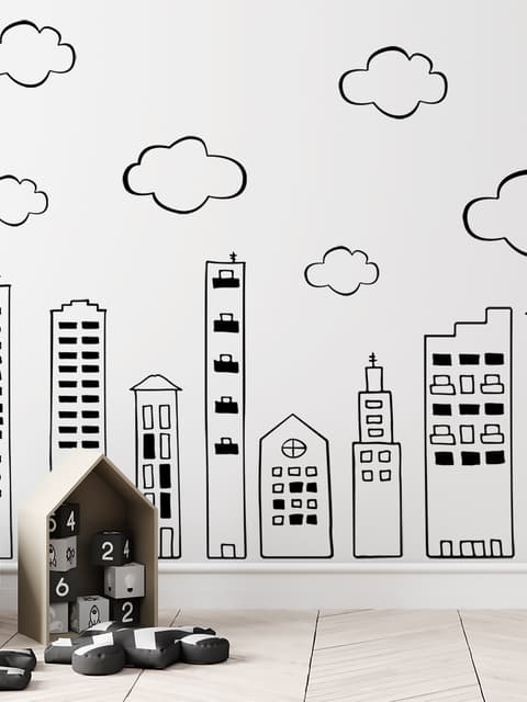 Kids Cute Black City Wall Decal Sticker