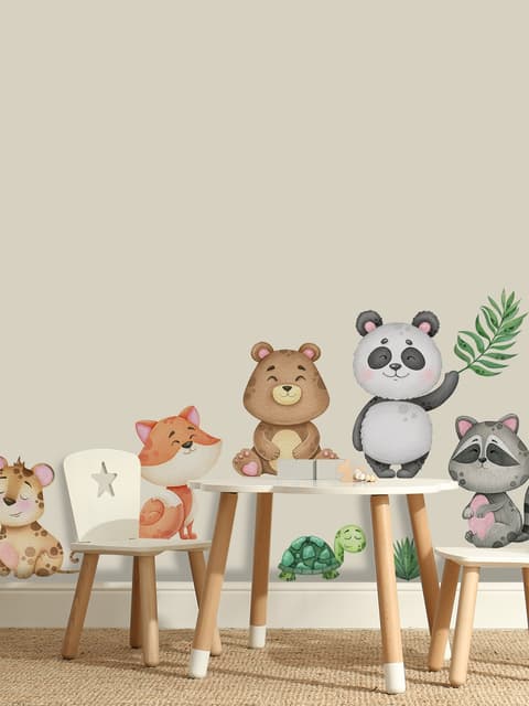 Kids Cute Animals with Banana Leaves Wall Decal Sticker