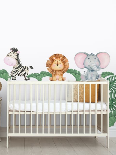 Kids Cute Forest Animal with Banana Leaves Wall Decal Sticker