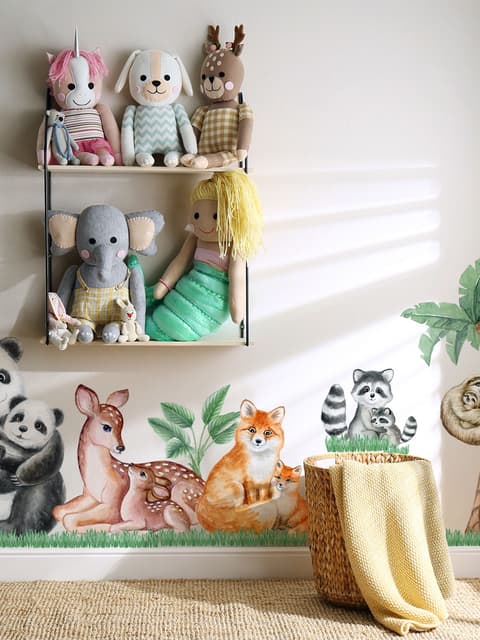 Kids Cute  Forest Animals with Trees Wall Decal Sticker