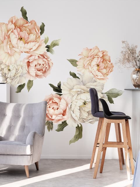 Orange White Peony Floral Boquets Wall Decal Sticker