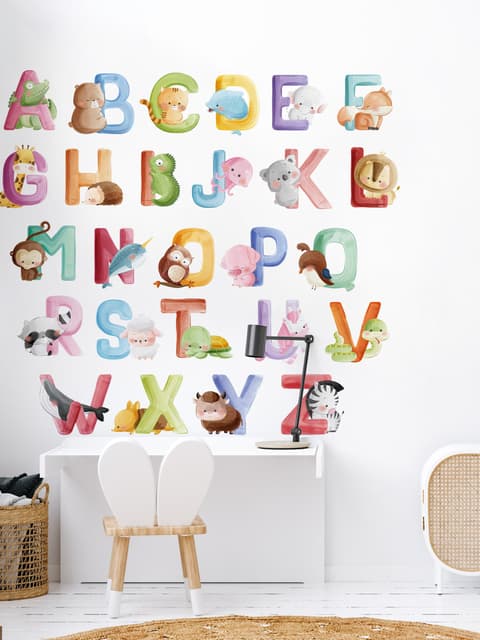 Watercolor Alphabet With Animals Wall Decal Sticker