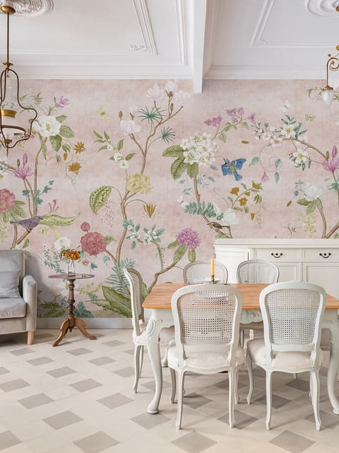Colorful Chinoiserie Floral Wallpaper Mural