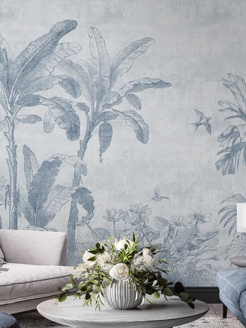 Monochrome Antique Jungle Landscape Wallpaper Mural