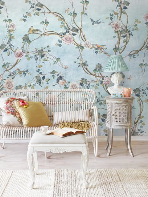Watercolor Chinoiserie Floral Peony Blossom Wallpaper Mural