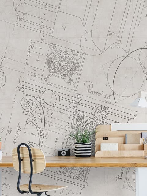 Antique Architectural Greek Column Drawing Art Wallpaper Mural