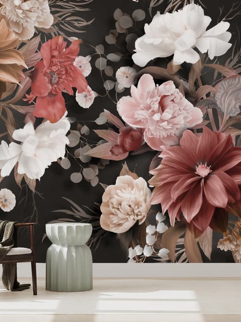 Realistic Dark Floral Wallpaper Mural
