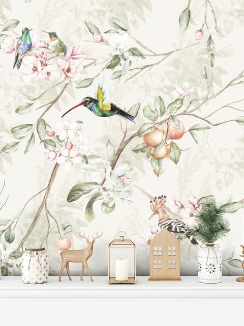 Vintage Blossoms With Birds Wallpaper Mural