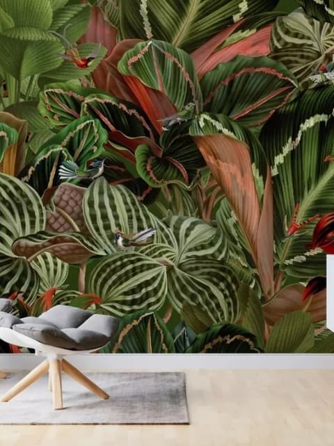 Tropical Rainforest with Little Birds Wallpaper Mural