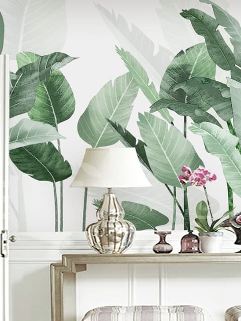 Fresh Green Tropical Leaf Wallpaper Mural