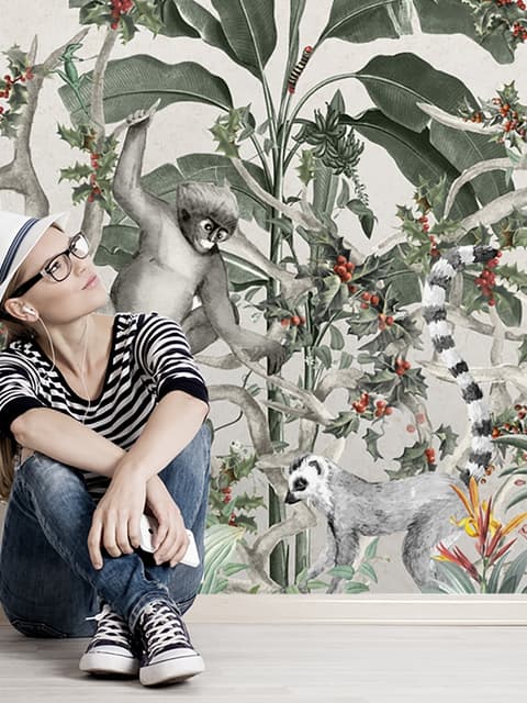 Fototapete Wald mit Affe und Lemur