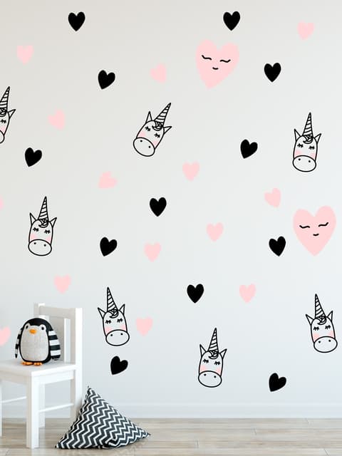 Licorne rose et petits cœurs Stickers muraux