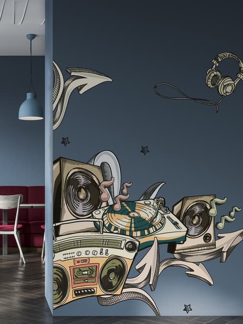 Vintage Music Old Radio and Headphone Wall Decal Sticker
