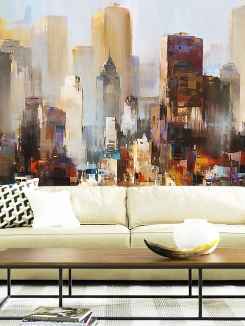 Watercolor Dark City Landscape Wallpaper Mural