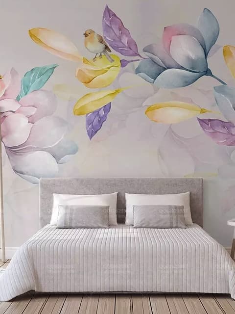 Colorful Magnolia Flowers and Birds Wallpaper Mural